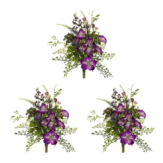 9" Morning Glory Artificial Flower Bundle (Set of 3)